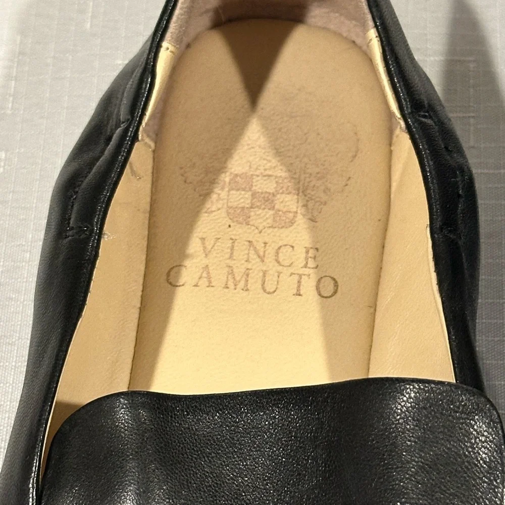 Vince Camuto Renesha Black Leather Slip-On Loafers with Gold Accents size 6.5
